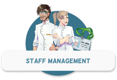 Staff management - Headline image with text and character images