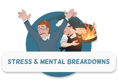 Stress and mental breakdowns - Headline image with text and characters